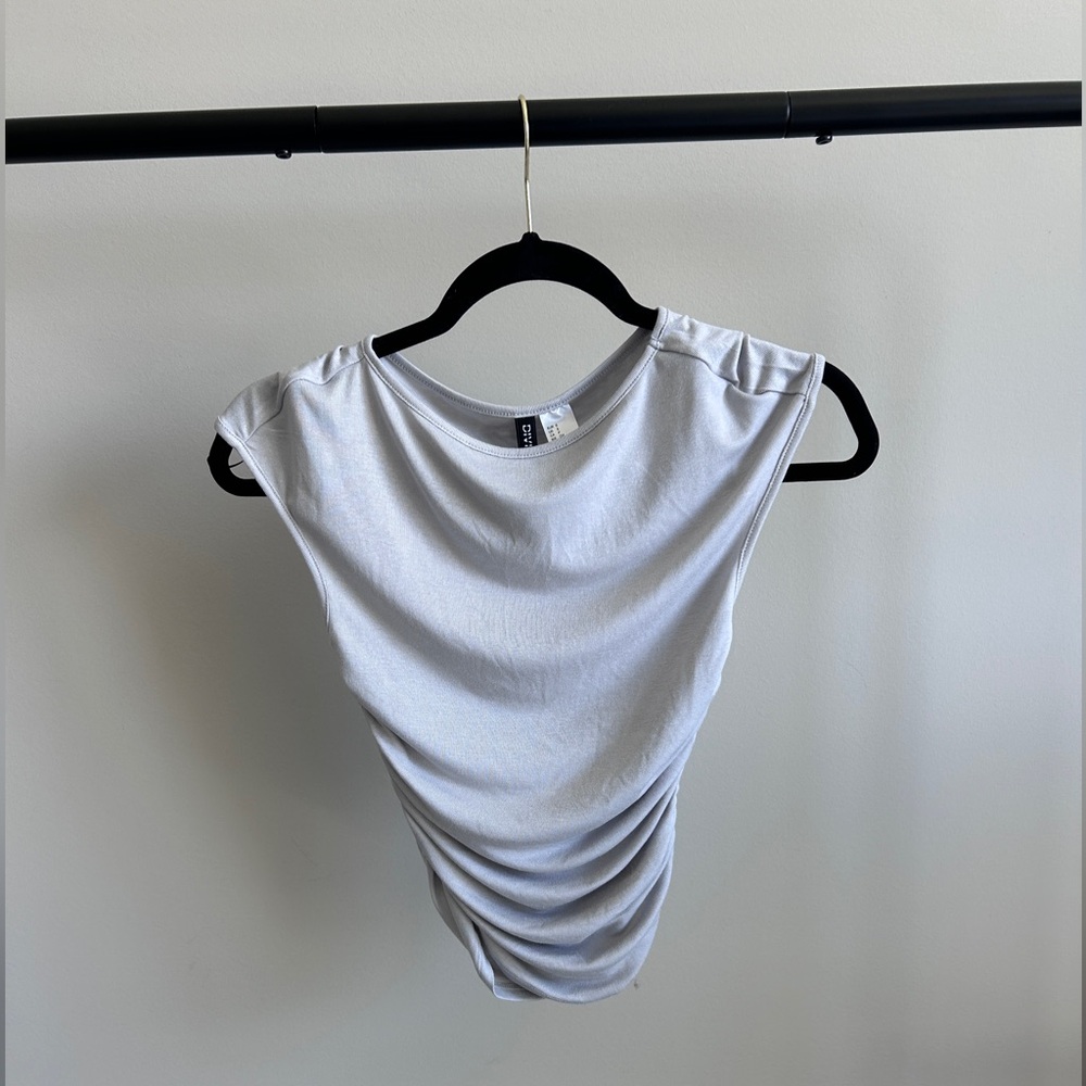 Gray Tee with Ruched Details